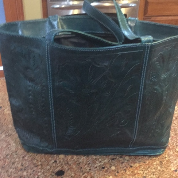 PRICE DROP**EUC LEADERS IN LEATHER TOOLED LEATHER TOTE BAG - Picture 3 of 8